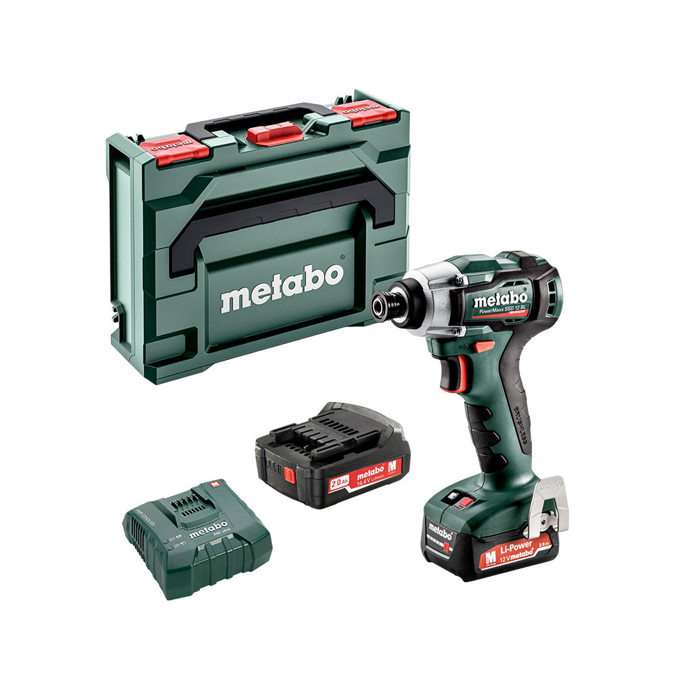 Visseuse a chocs 12V 140 nm 2X20 ah en metabox powermaxx ssd 12 bl Metabo 601115500