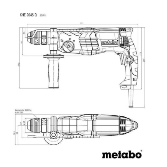 Perforateur burineur sds plus khe 2645 q quick Metabo 601711500