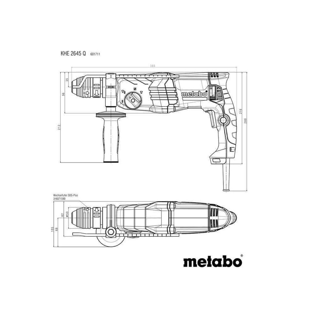 Perforateur burineur sds plus khe 2645 q quick Metabo 601711500