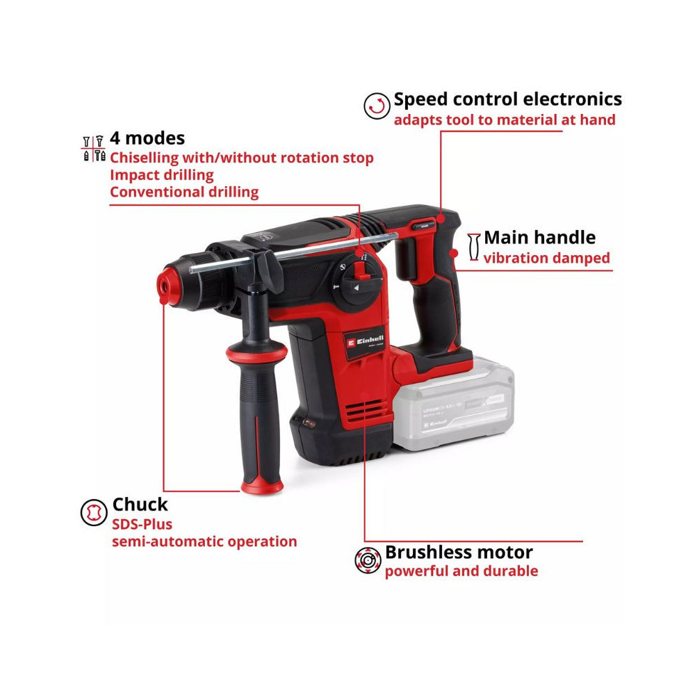 Perforateur burineur 18V tp hd 1826 li bl solo en valise Einhell 4514265