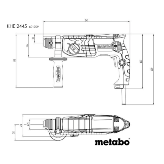 Perforateur burineur sds 800W 24J khe 2445 avec coffret Metabo 601709500