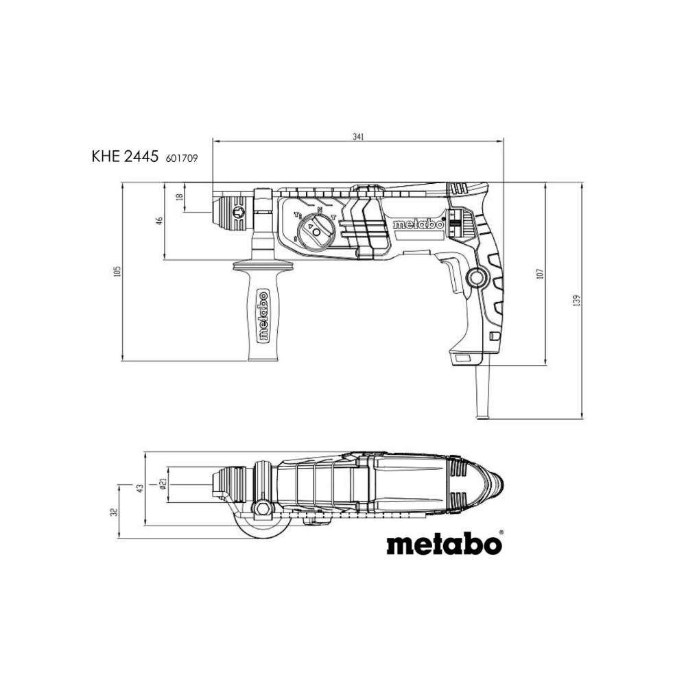 Perforateur burineur sds 800W 24J khe 2445 avec coffret Metabo 601709500