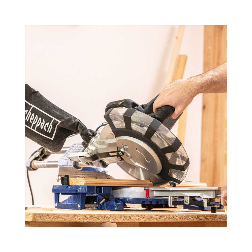 Scie a onglets radiale 2200 w HM254SPX 2 lames O254 mm scheppach 5901222901