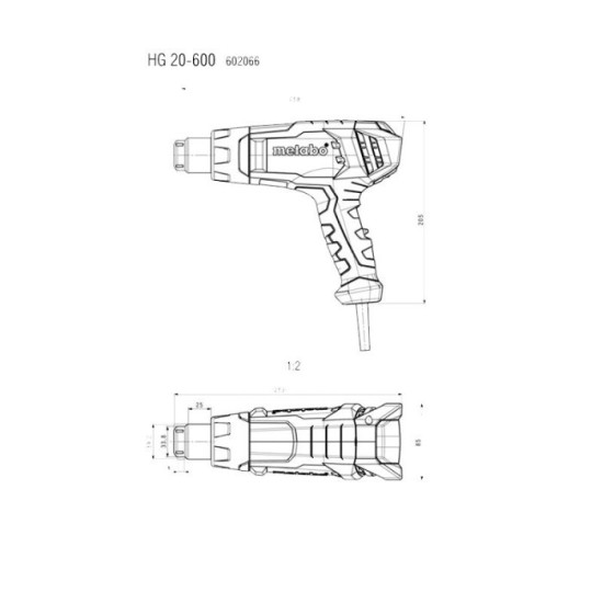 Pistolet a air chaud 2000W hg 20 600 en metabox Metabo 602066500