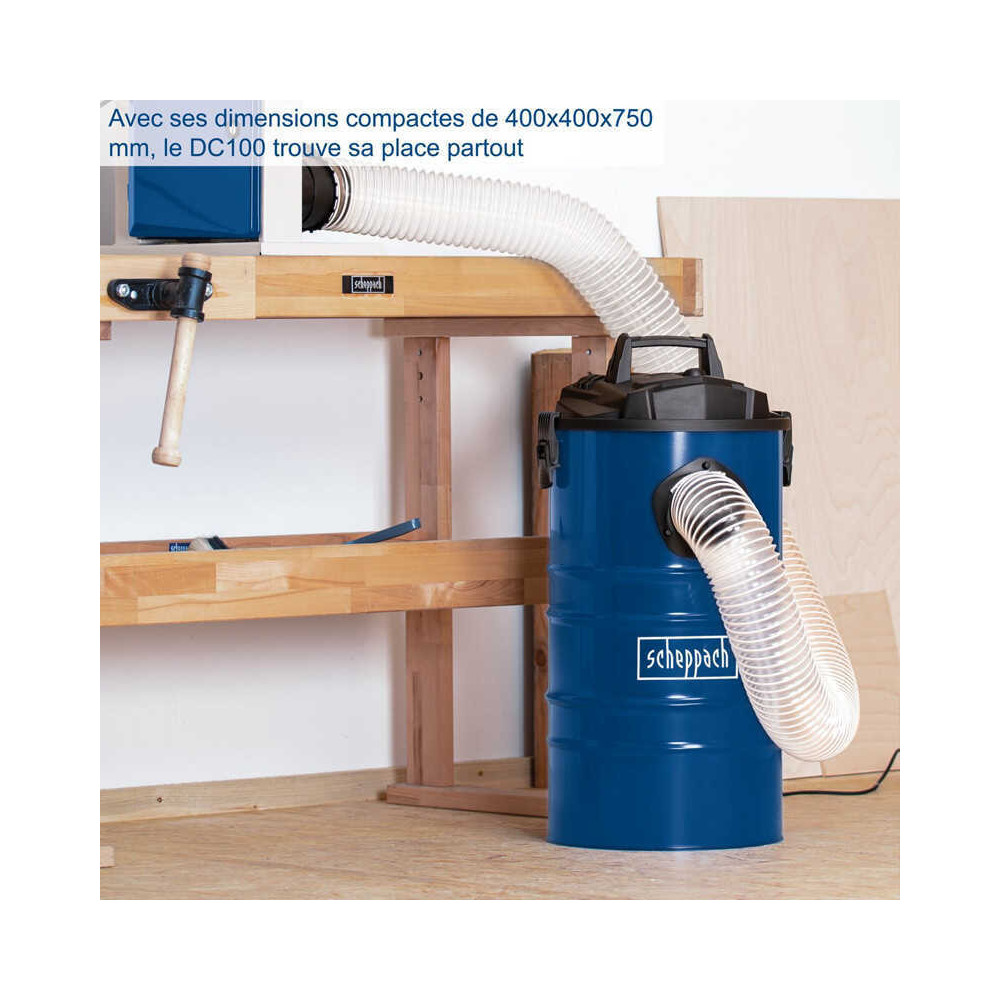 Aspirateur capacite 65 litres cuve metallique DC100 scheppach 5906306901