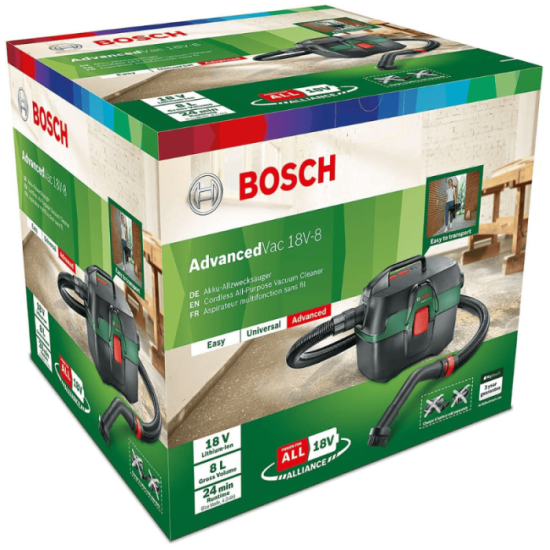 Aspirateur eau poussiere sans fil advancedvac 18V 8 solo Bosch 06033E1001