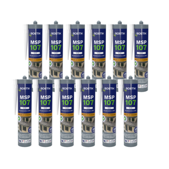 Lot de 12 mastics ms polymeres de fixation et etancheite 290 ml blanc bostik MSP107 BLCX12