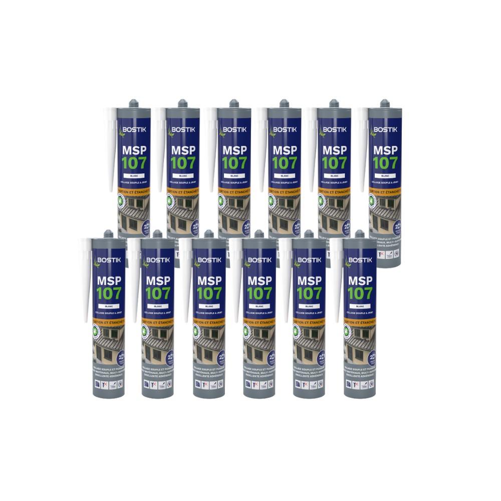 Lot de 12 mastics ms polymeres de fixation et etancheite 290 ml blanc bostik MSP107 BLCX12
