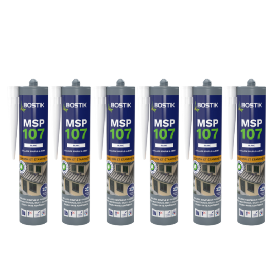 Lot de 6 mastics ms polymeres de fixation et etancheite 290 ml blanc bostik MSP107 BLCX6