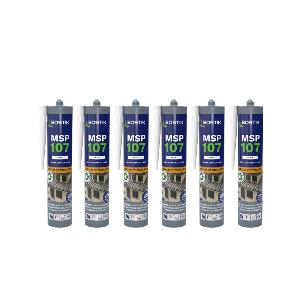 Lot de 6 mastics ms polymeres de fixation et etancheite 290 ml blanc bostik MSP107 BLCX6