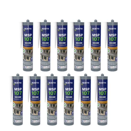 Lot de 12 mastics ms polymeres de fixation et etancheite 290 ml gris bostik MSP107 GRISX12