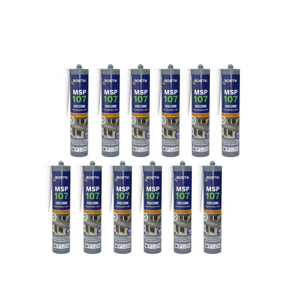 Lot de 12 mastics ms polymeres de fixation et etancheite 290 ml gris bostik MSP107 GRISX12
