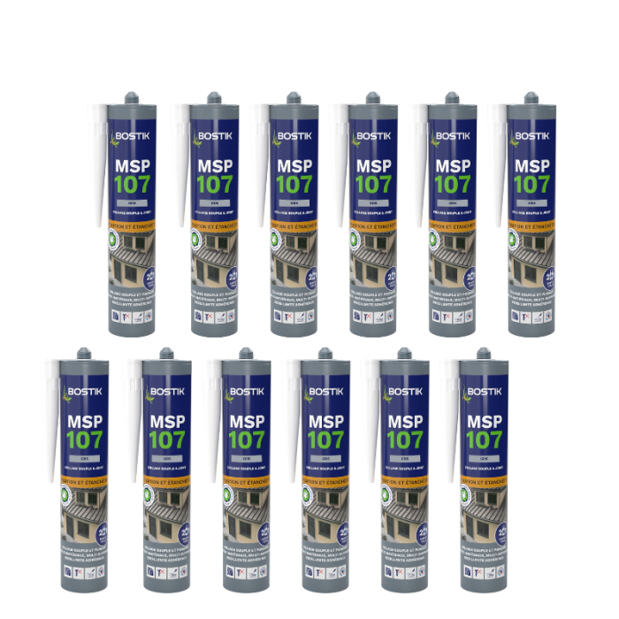 Lot de 12 mastics ms polymeres de fixation et etancheite 290 ml gris bostik MSP107 GRISX12