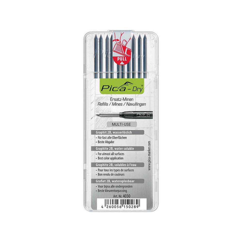Kit de 10 mines de rechange graphite pour crayon dry Pica 4030