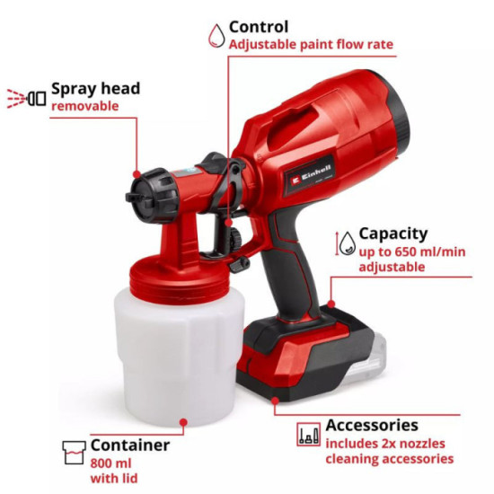 Pistolet a peinture 18V solo 800ML tc sy 1860 li Einhell 4260025