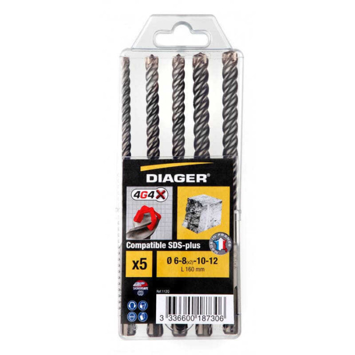 Coffret de forets sds plus 4 taillants O6 a 12 mm 4G4 diager 112Q