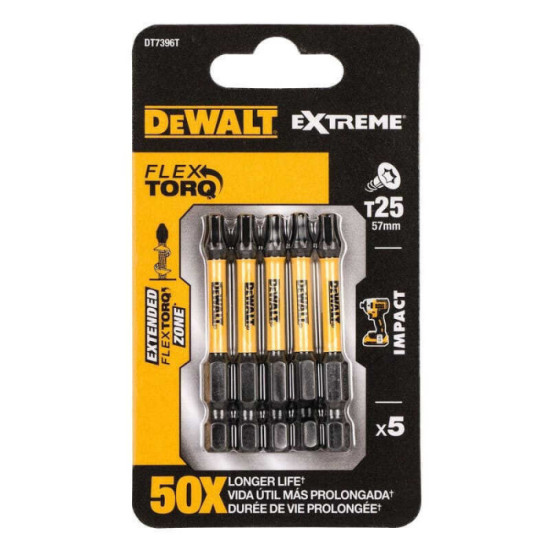 Jeu d embouts impact torsion 50 mm T25 4 pcs Dewalt DT7396T