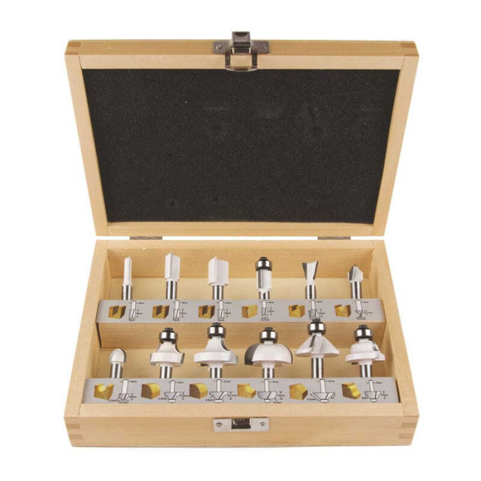 Coffret de 12 fraises a bois sur queue de 8 mm Makita d 53556