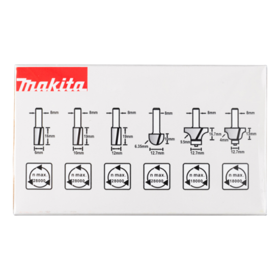 Coffret de 6 fraises queue de 8 mm Makita d 53540