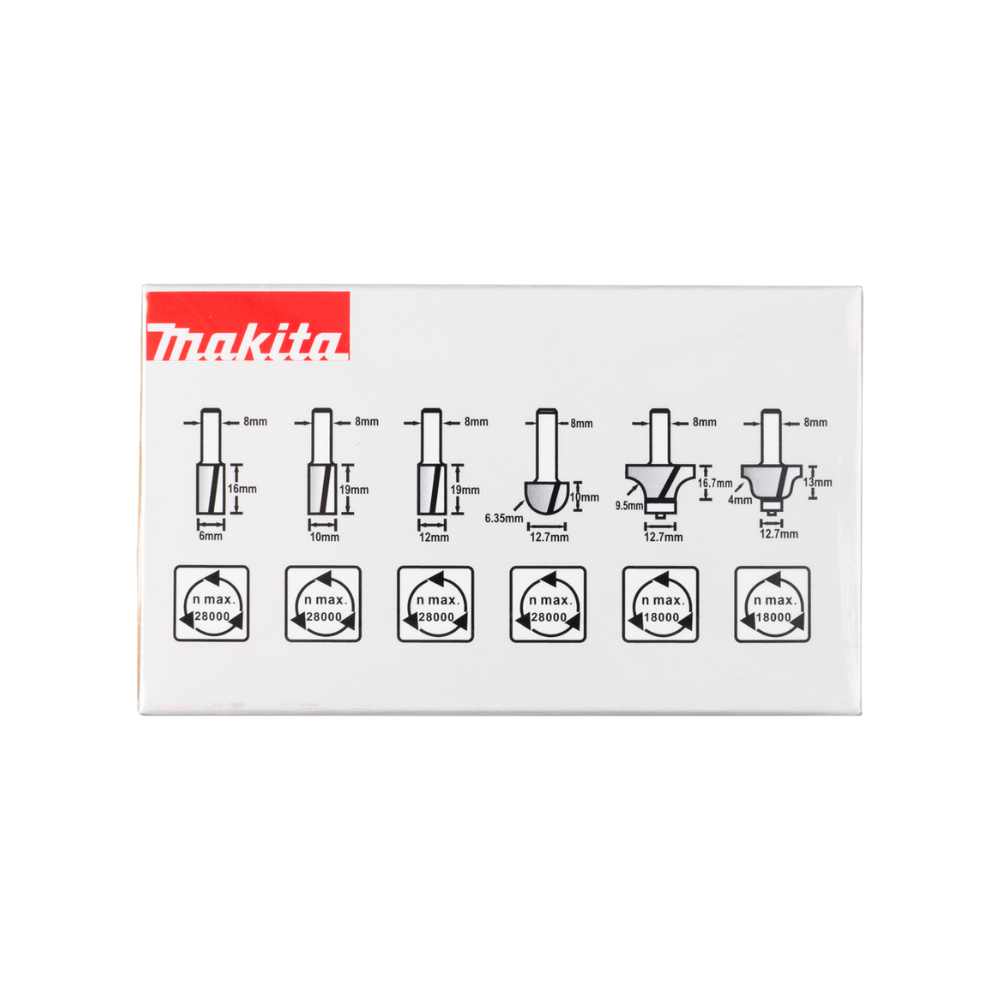Coffret de 6 fraises queue de 8 mm Makita d 53540