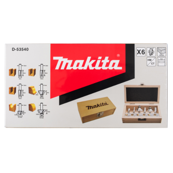 Coffret de 6 fraises queue de 8 mm Makita d 53540