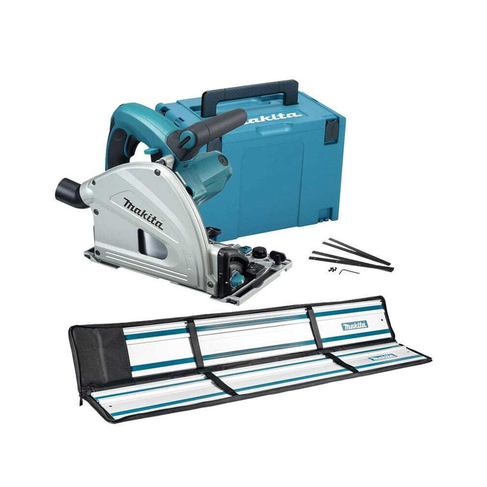 Scie plongeante avec deux rails sacoche et coffret Makita SP6000J1X2