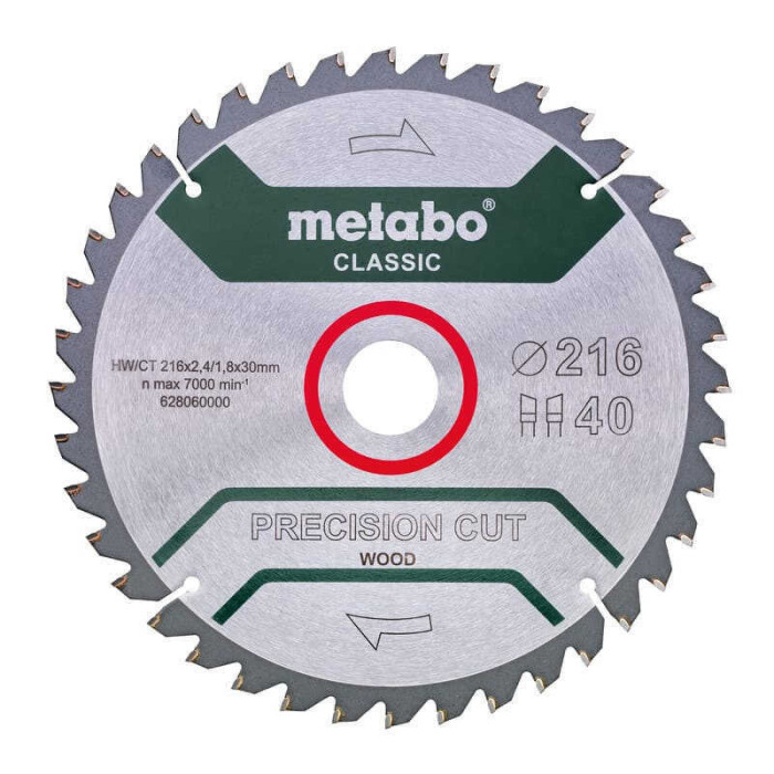 Lame de scie circulaire HW/CT Ø216 mm 40 dents Metabo 628060000