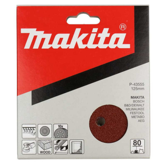 Disques abrasifs Ø125 mm Red Velcro grain 80 Makita P-43555 bois/métal (10 pcs) | ProForPro