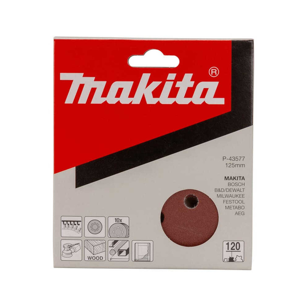 Disques abrasifs Ø125 mm Red Velcro grain 120 Makita P-43577 bois/métal (10 pcs) | ProForPro