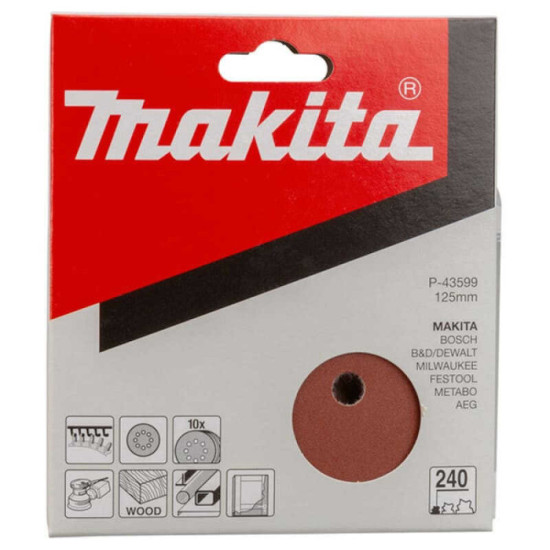 Disques abrasifs Ø125 mm Red Velcro grain 240 Makita P-43599 bois/métal (10 pcs) | ProForPro