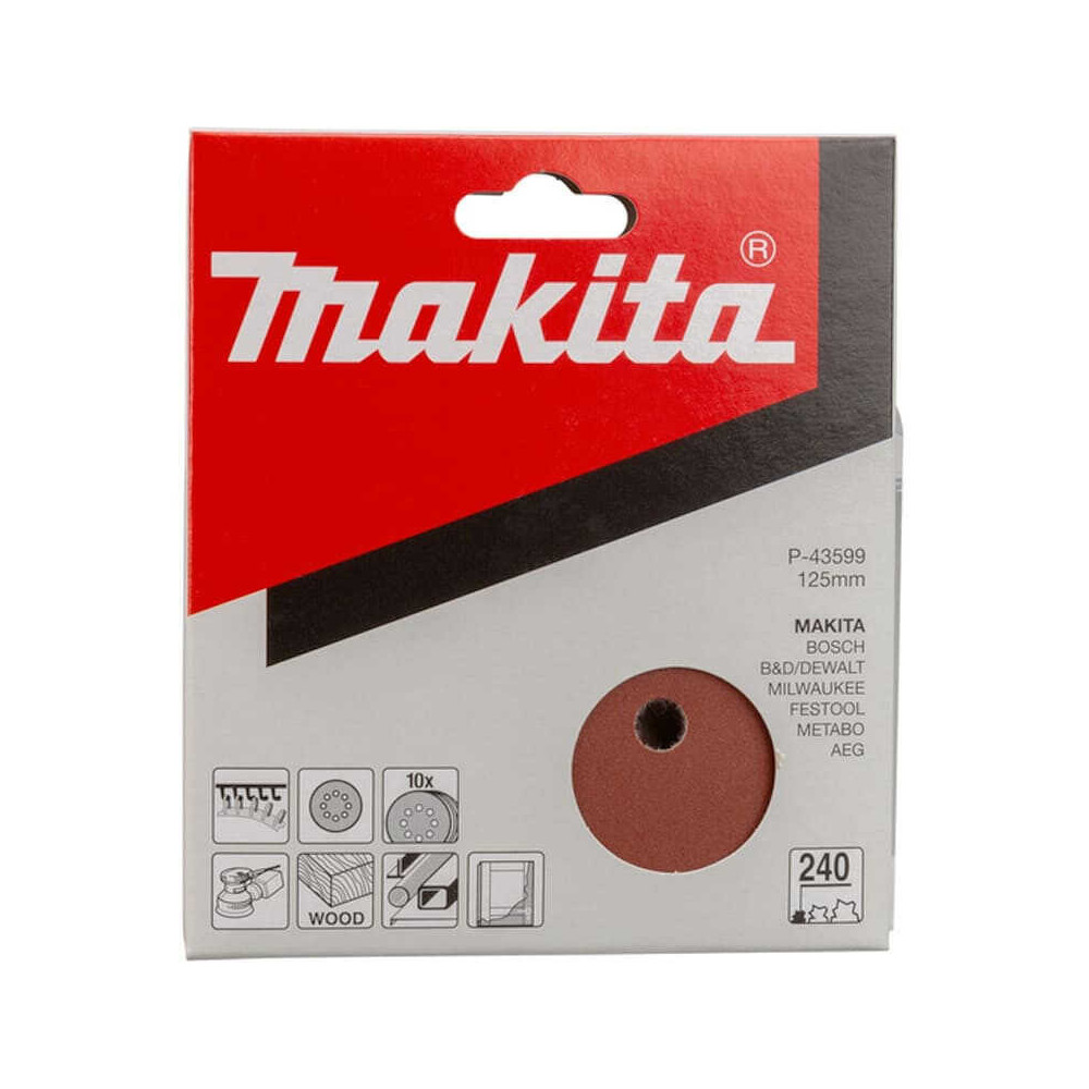Disques abrasifs Ø125 mm Red Velcro grain 240 Makita P-43599 bois/métal (10 pcs) | ProForPro