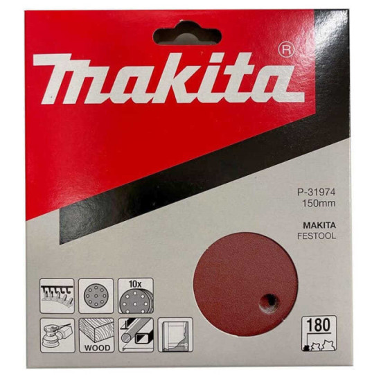 Disques abrasifs Ø150 mm auto-agrippants grain 180 Makita P-31974 8+1 trous (10 pcs) | ProForPro