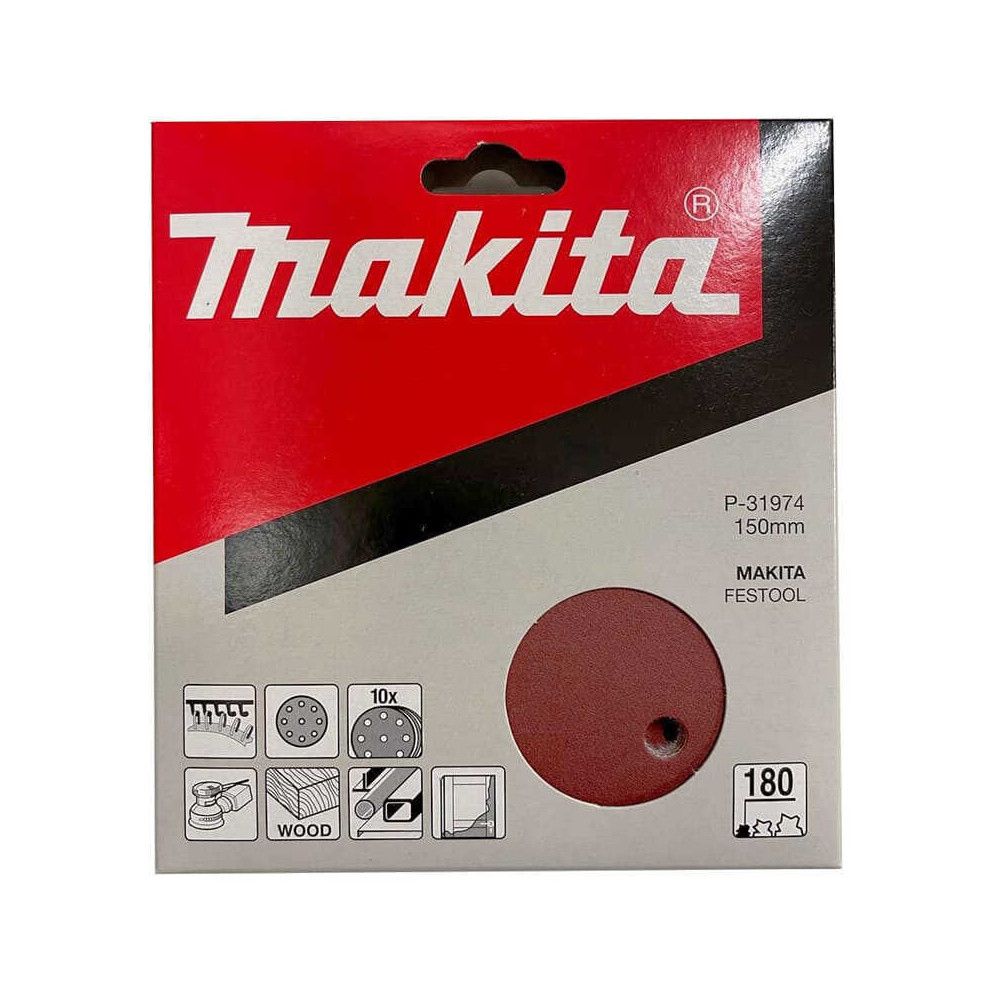 Disques abrasifs Ø150 mm auto-agrippants grain 180 Makita P-31974 8+1 trous (10 pcs) | ProForPro