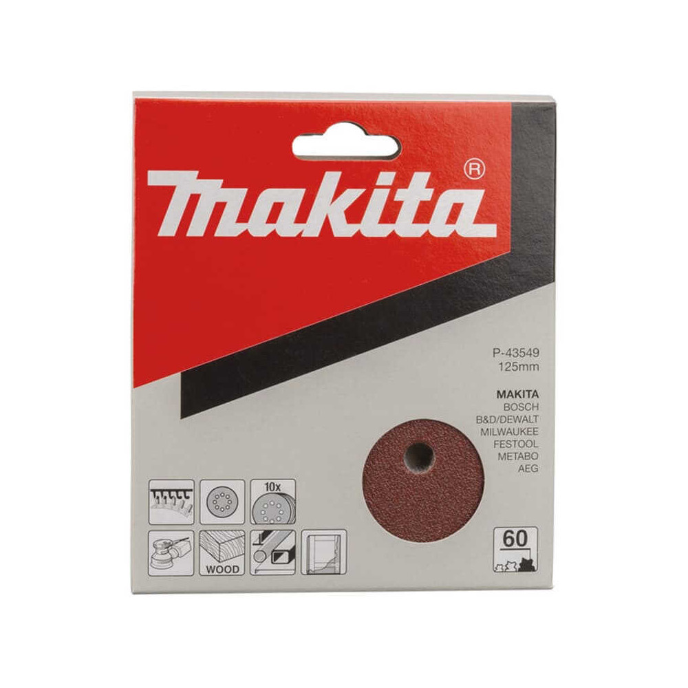 Disques abrasifs Ø125 mm Red Velcro grain 60 Makita P-43549 bois/métal (10 pcs) | ProForPro