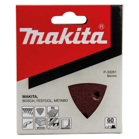 Feuilles abrasives triangulaires Makita P-33261 94 x 94 mm (delta) grain 60 | ProForPro