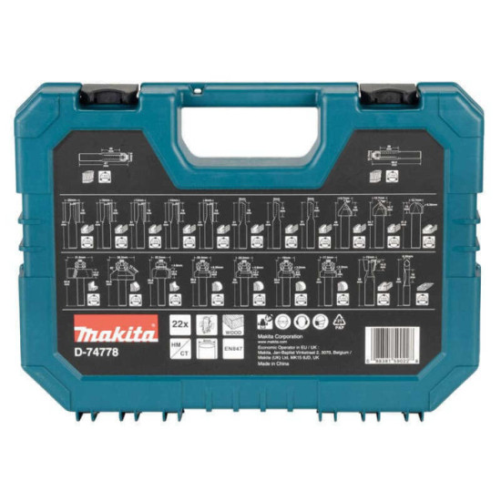 Coffret de 22 fraises Ø8 mm pour défonceuse Makita D-74778 | ProForPro