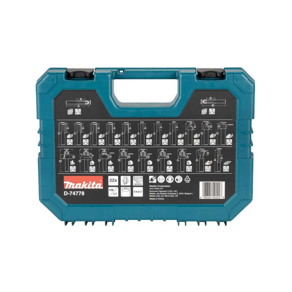 Coffret de 22 fraises Ø8 mm pour défonceuse Makita D-74778 | ProForPro