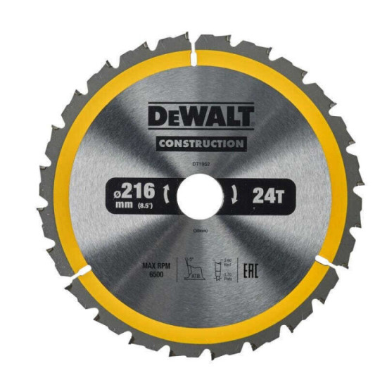 DeWalt DT1952 — Lame de scie circulaire stationnaire Ø 216 mm carbure | ProForPro