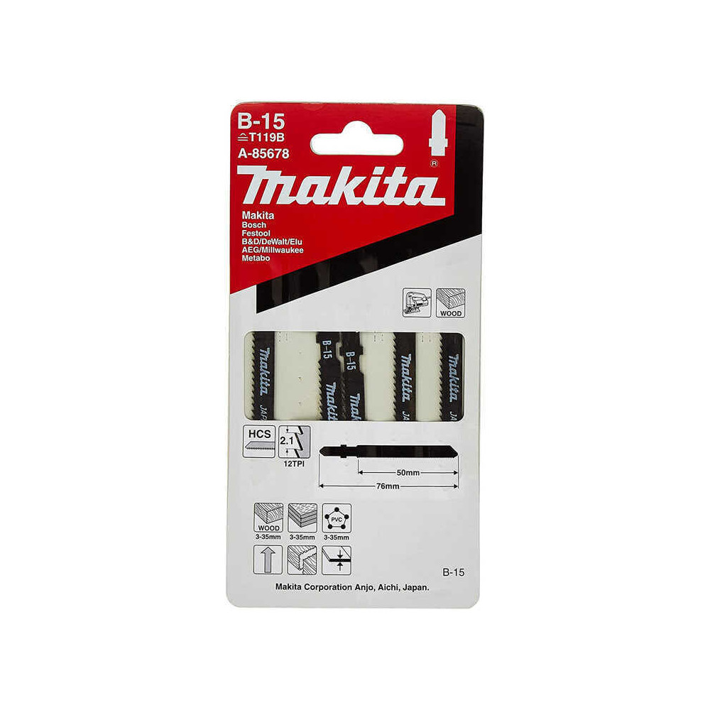 Lot de 5 lames de scie sauteuse bois, contreplaqué et PVC Makita A-85678 | ProForPro