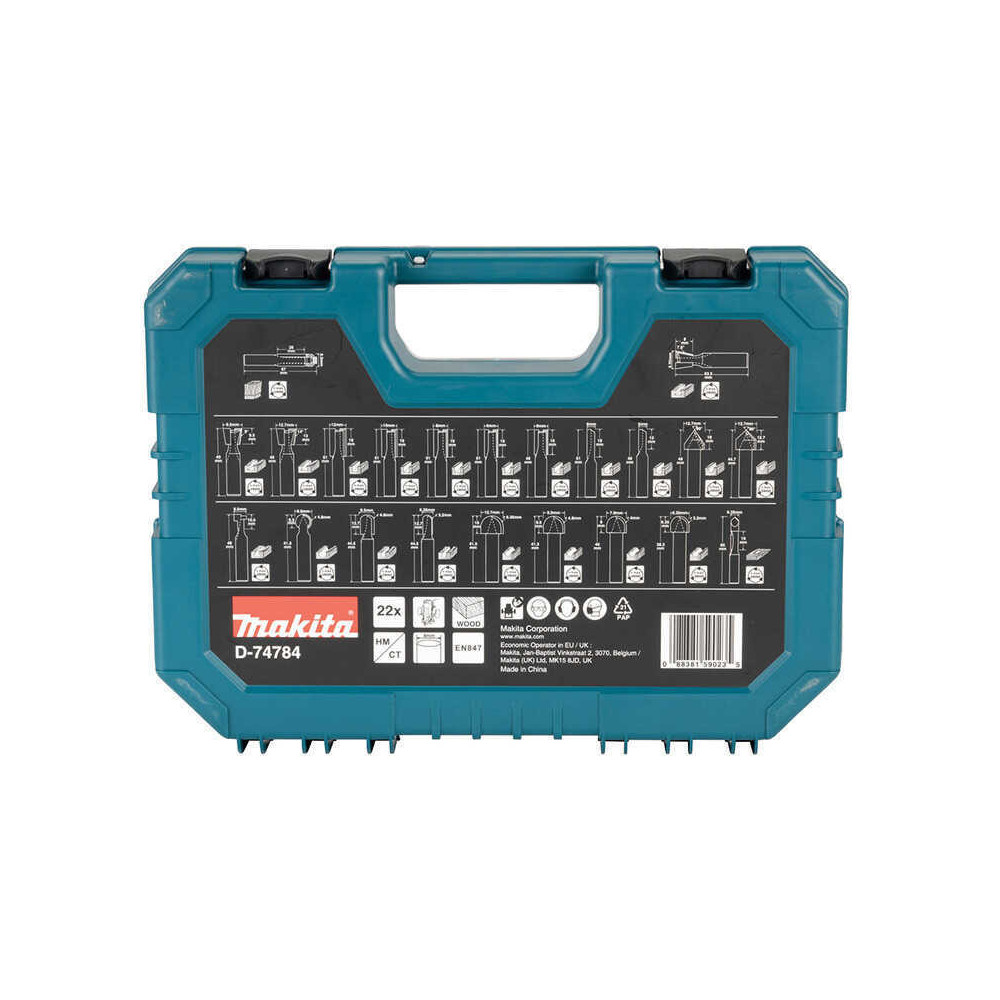 Coffret de 22 fraises à bois Ø8 mm pour défonceuse Makita D-74784 | ProForPro