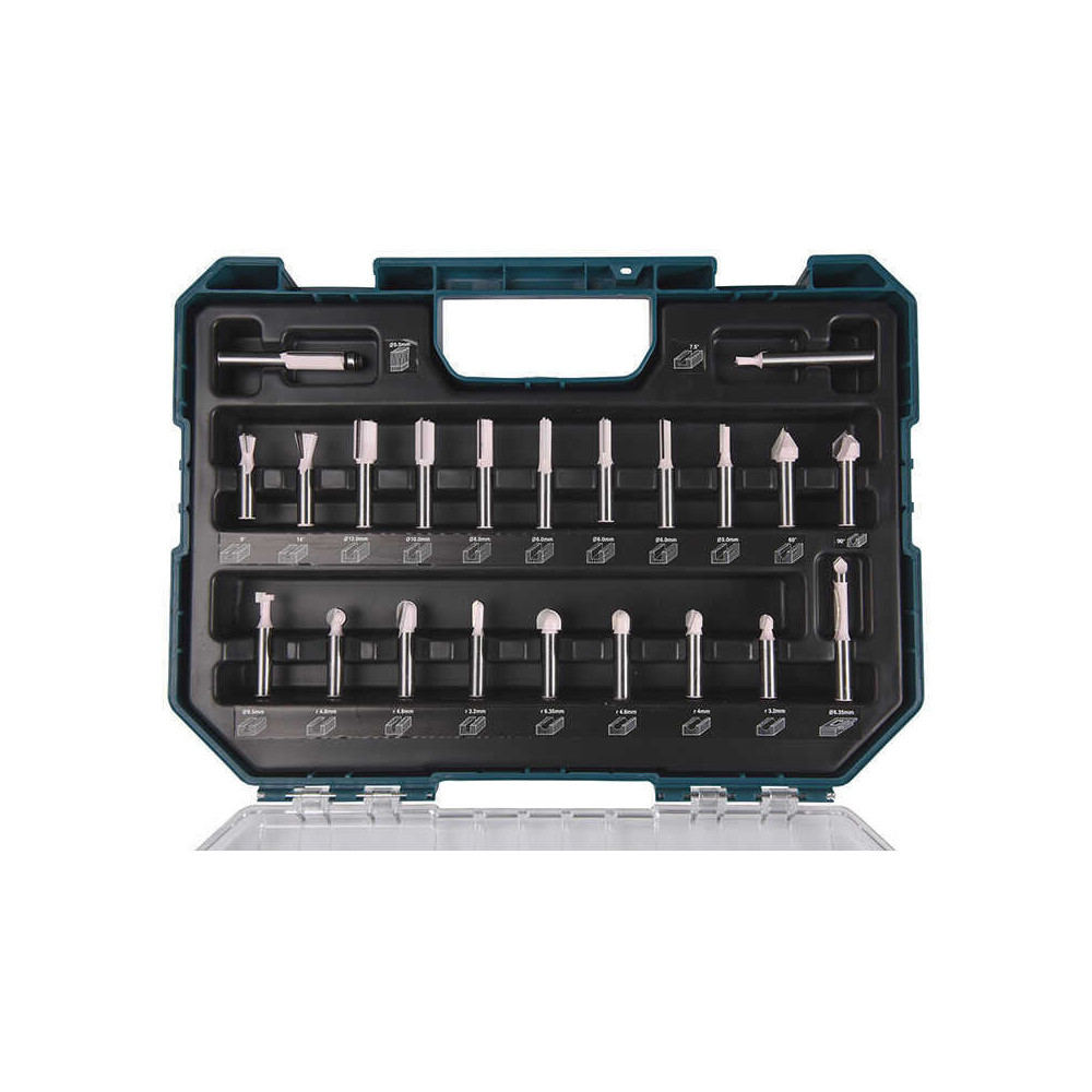 Coffret de 22 fraises à bois Ø8 mm pour défonceuse Makita D-74784 | ProForPro
