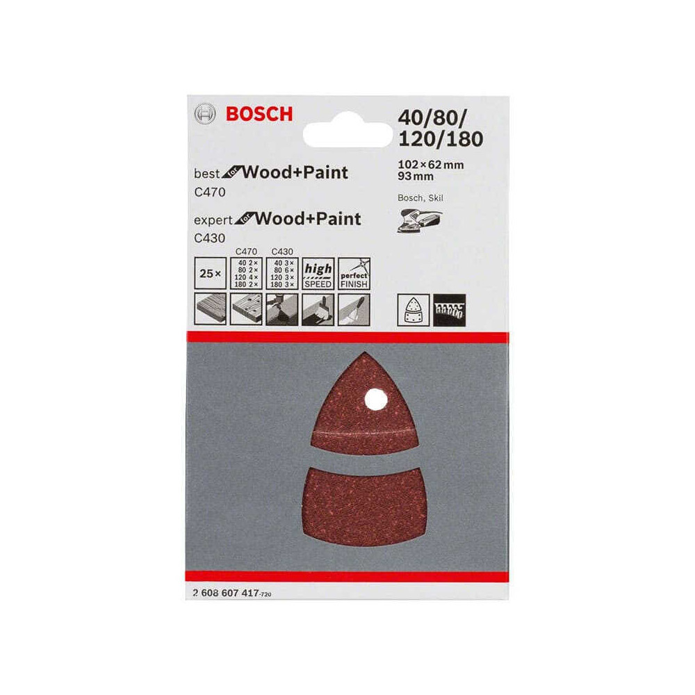 Bosch — Lot de 25 abrasifs 102 x 62 mm C470/C430 | ProForPro