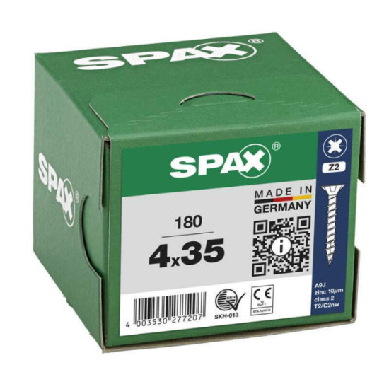 SPAX Vis à bois cruciforme inox tête fraisée - 180 pcs