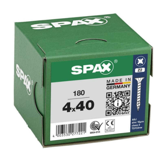 SPAX Vis à bois cruciforme inox tête fraisée - 180 pcs