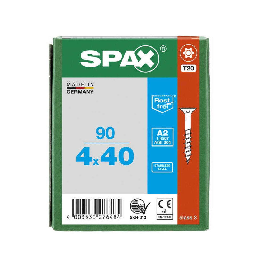 SPAX Vis à bois T-STAR T20 inox tête fraisée - 90 pcs