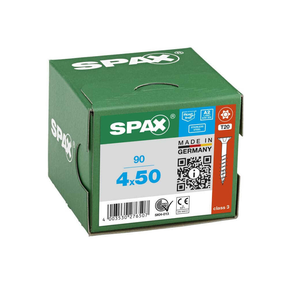 SPAX Vis à bois T-STAR T20 inox tête fraisée - 90 pcs