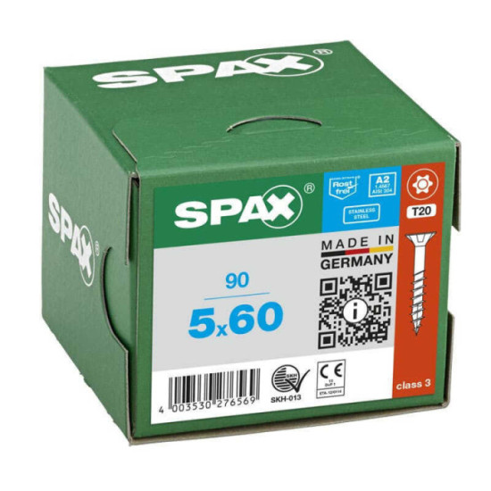 SPAX Vis à bois T-STAR T20 inox tête fraisée - 90 pcs