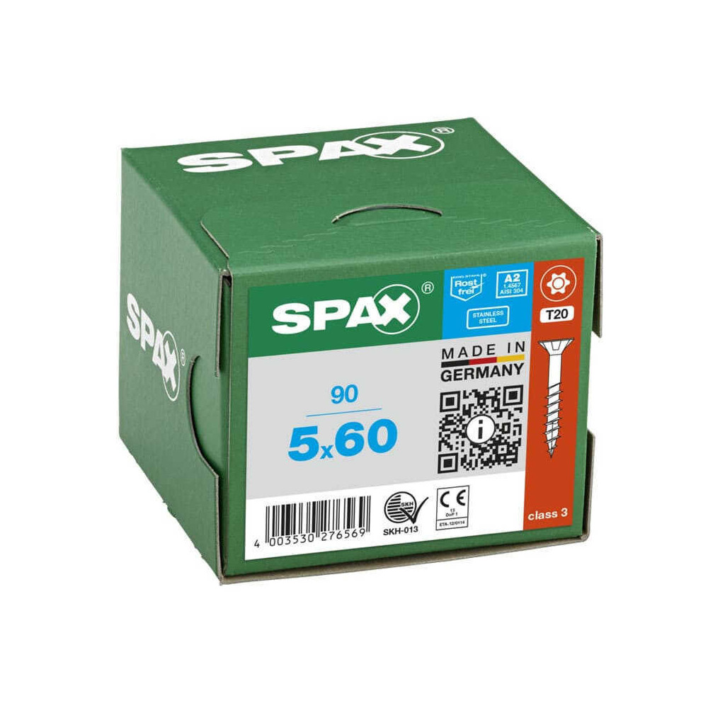 SPAX Vis à bois T-STAR T20 inox tête fraisée - 90 pcs