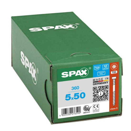 SPAX Vis terrasse tête cylindrique T25 inox A2 - 360 pcs