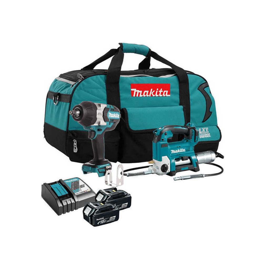 Combo pompe à graisse DGP180 + boulonneuse à chocs DTW1002 Makita DLX2465TX1 2x5,0 Ah | ProForPro